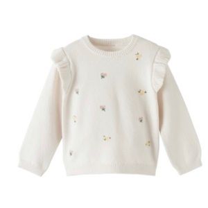ZARA Girls Cashmere Ruffle Shoulder Flower Sweater